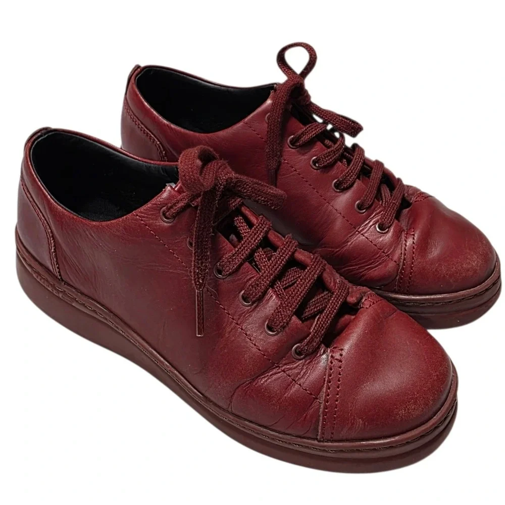 Camper Runner Four Sneakers Women 38 Burgundy Leather Lace Up Comfort Shoes